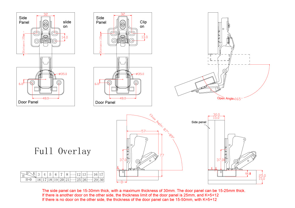 165 Degree Wide Angle Kitchen hinge