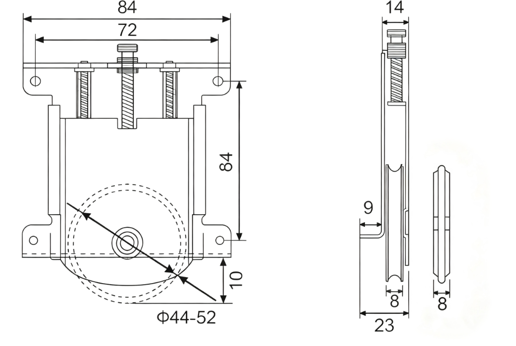 DF-B020 Sliding Roller Size Reference