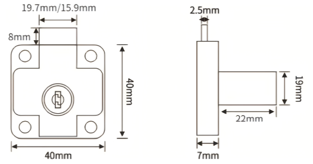 FL-B001 Drawer Lock Dimension Details
